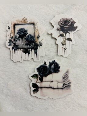 💜 Vintage Antiquarian Dark Aesthetic Black & Blue Rose Stickers